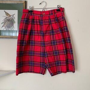 90s Magenta Pink Multicolor Plaid Pleated Shorts Size 12